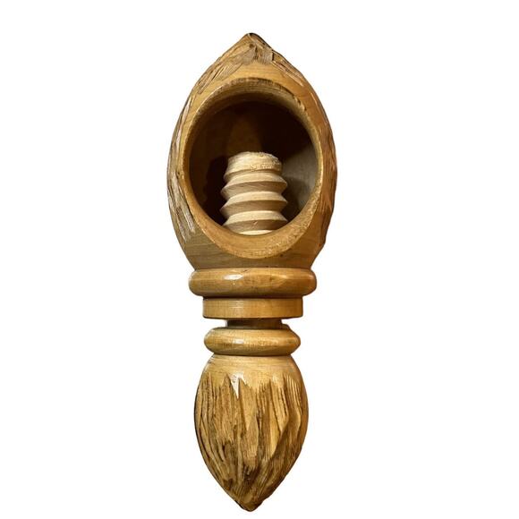VTG Walnut Shaped Wooden Screw Nutcracker San Lemo Souvenir MCM Blonde Wood - Picture 1 of 6